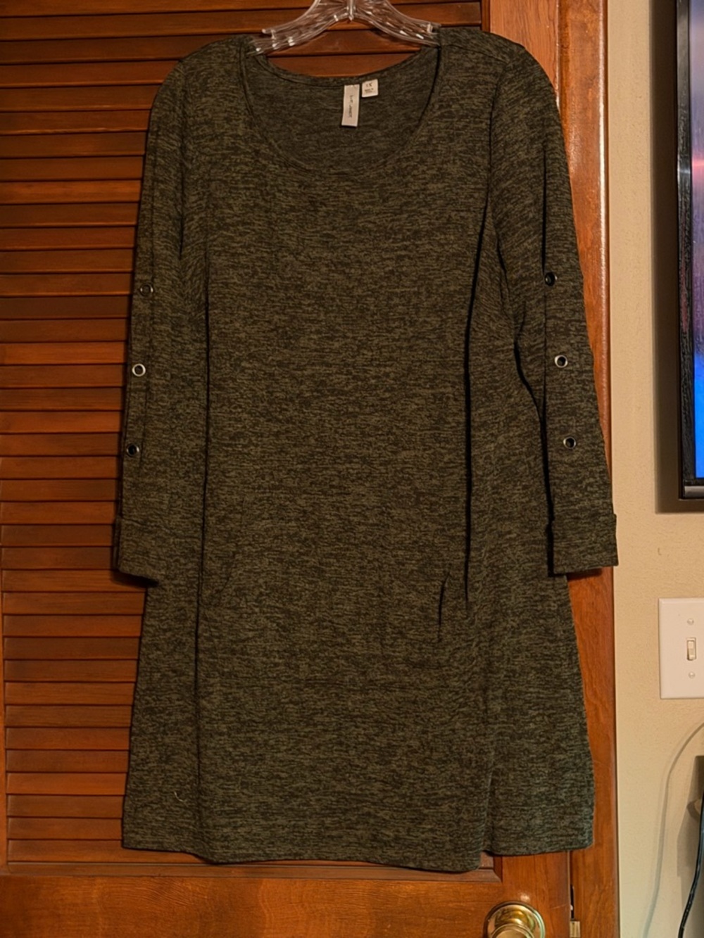 Tacera Olive Heather Long Sleeve Knit Shift Dress